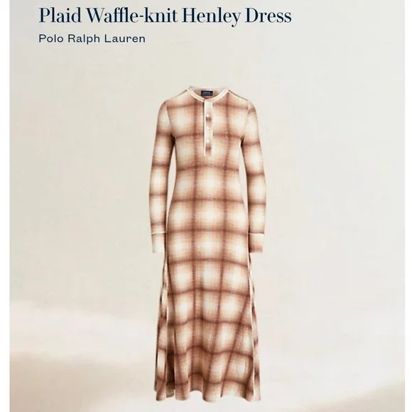 Polo Ralph Lauren Women's Plaid Waffle Knit Henley Maxi Dress XXL Brown Neutral Polo Ralph Lauren Women's Plaid Waffle Knit Henley Maxi Dress XXL Brown Neutral